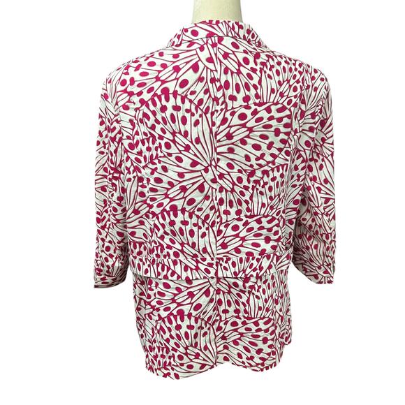 Quiet Luxury Statement Print Blazer Rena Lange Pink Ivory Cotton Size 16 - Picture 4 of 11